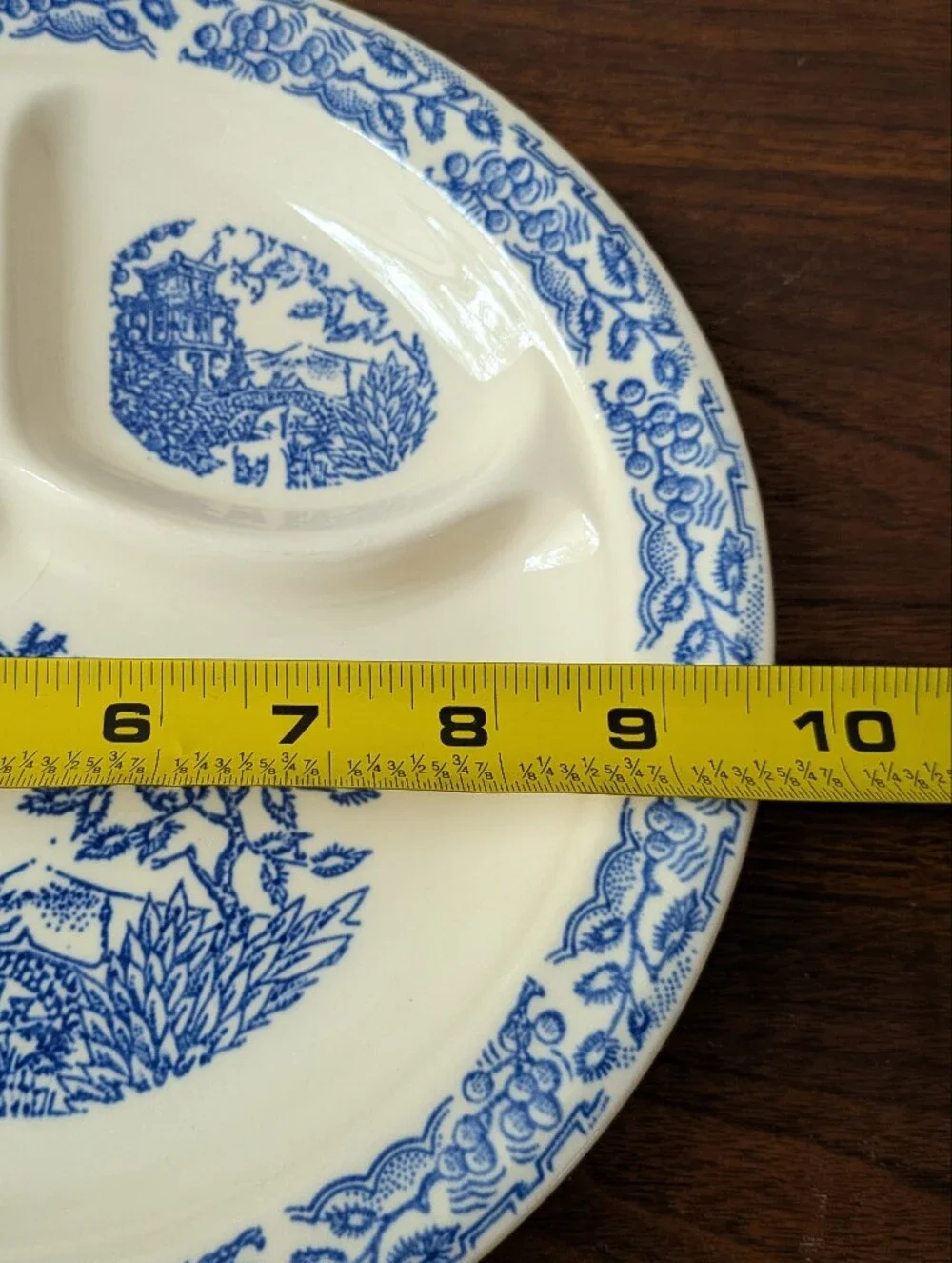 Vintage Blue & White Empress Ivory Universal Cambridge Divided Dinner Plate